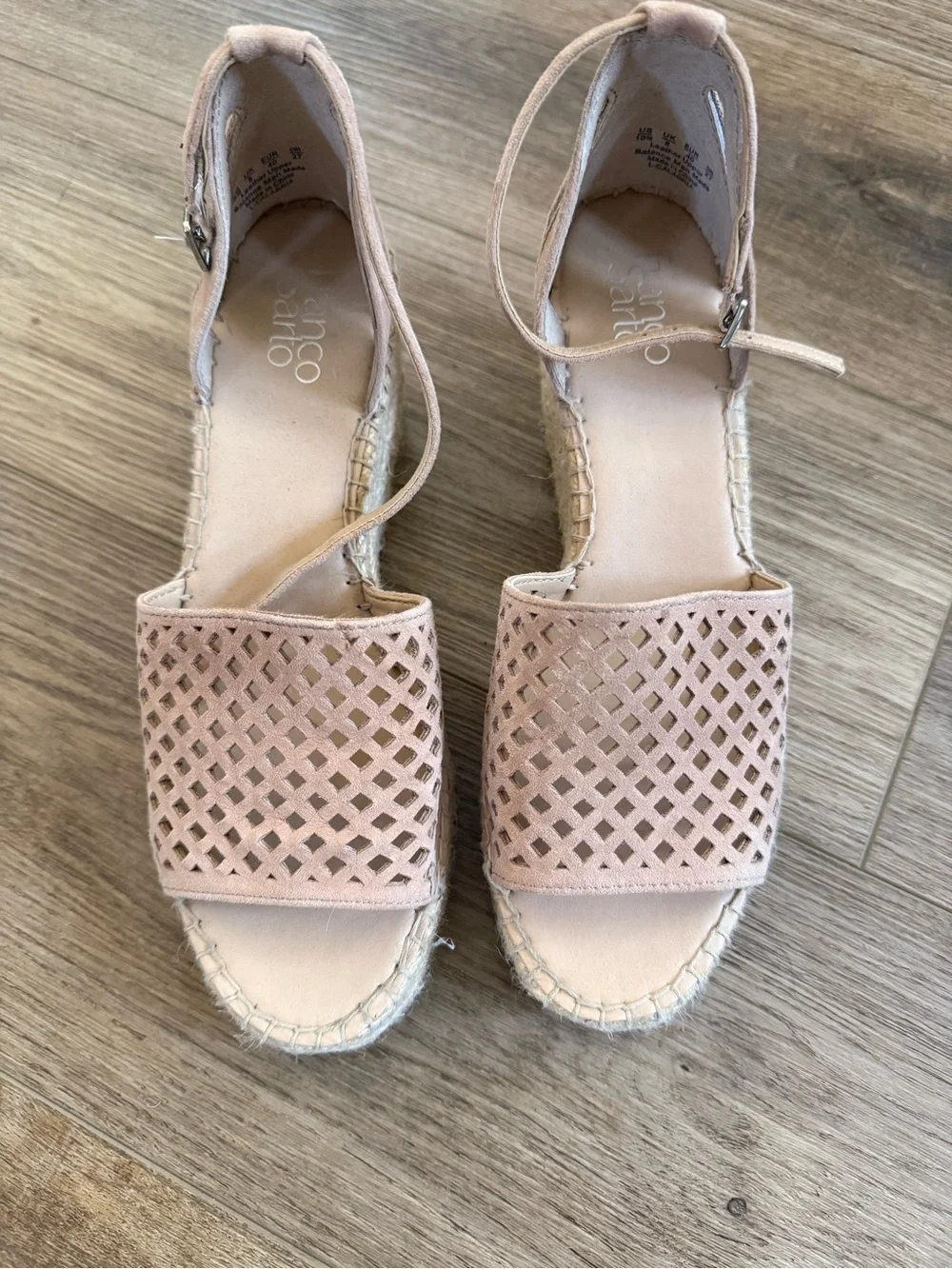 Franco Sarto Blush Pink Woven Espadrille Wedge Sandals genuine suedes Size 10